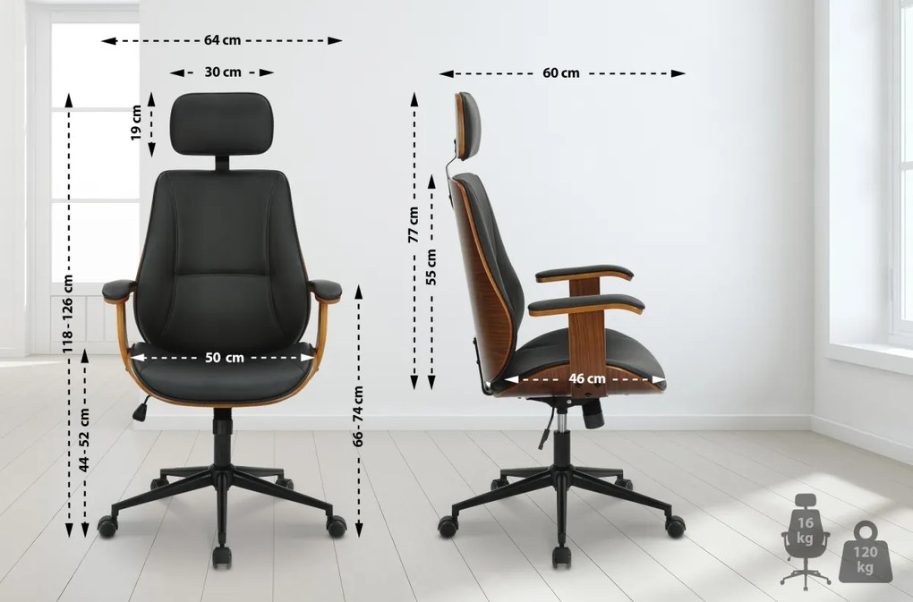 Design-Shop Kancelárska stolička Lugo - koženka - Orech / Čierna