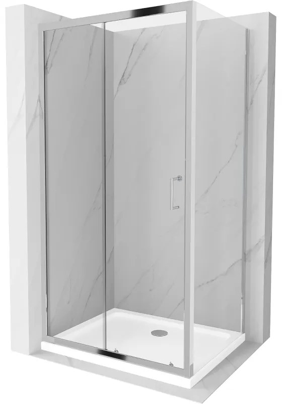 Mexen Apia, sprchový kút s posuvnými dverami 130 (dvere) x 80 (stena) cm, 6mm číre sklo, chrómový profil + slim sprchová vanička 5cm, 840-130-080-01-00-4010