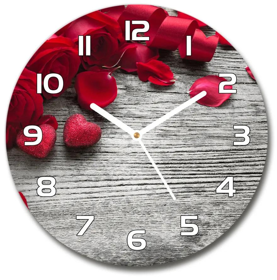 Sklenené nástenné hodiny okrúhle Červené ruže pl_zso_30_f_99989329