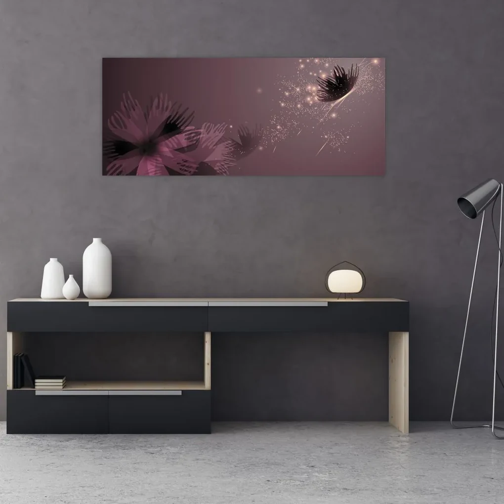 Obraz kvetu s motýľom (120x50 cm)