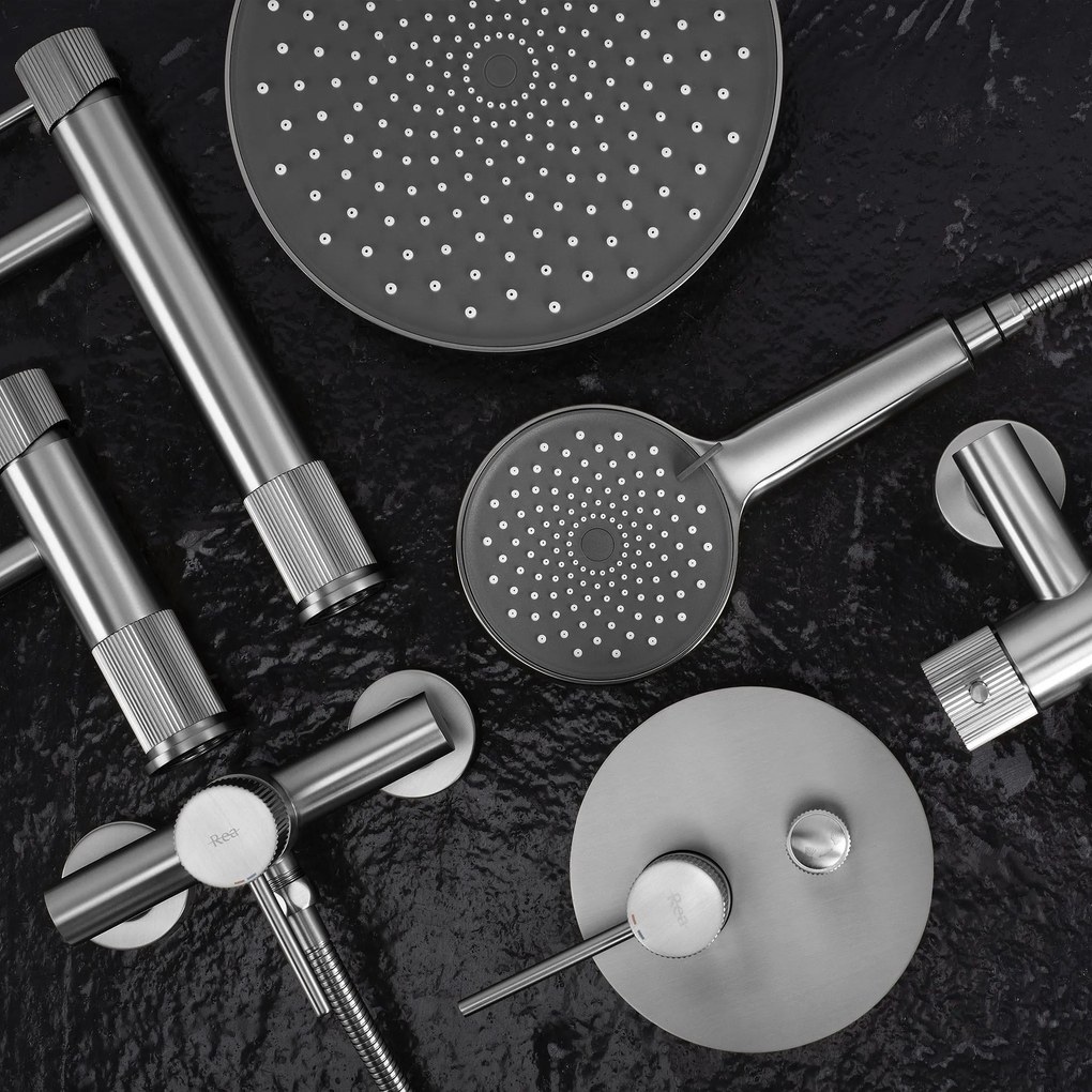 Rea Lungo Stripe, podomietková sprchová súprava + BOX, brúsená oceľ, REA-P9493