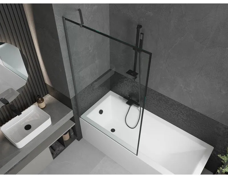 Mexen Next, 1-krídlová vaňová zástena 100 x 150 cm, 6mm číre sklo - čierny vzor, grafitová, 895-100-000-00-70-95