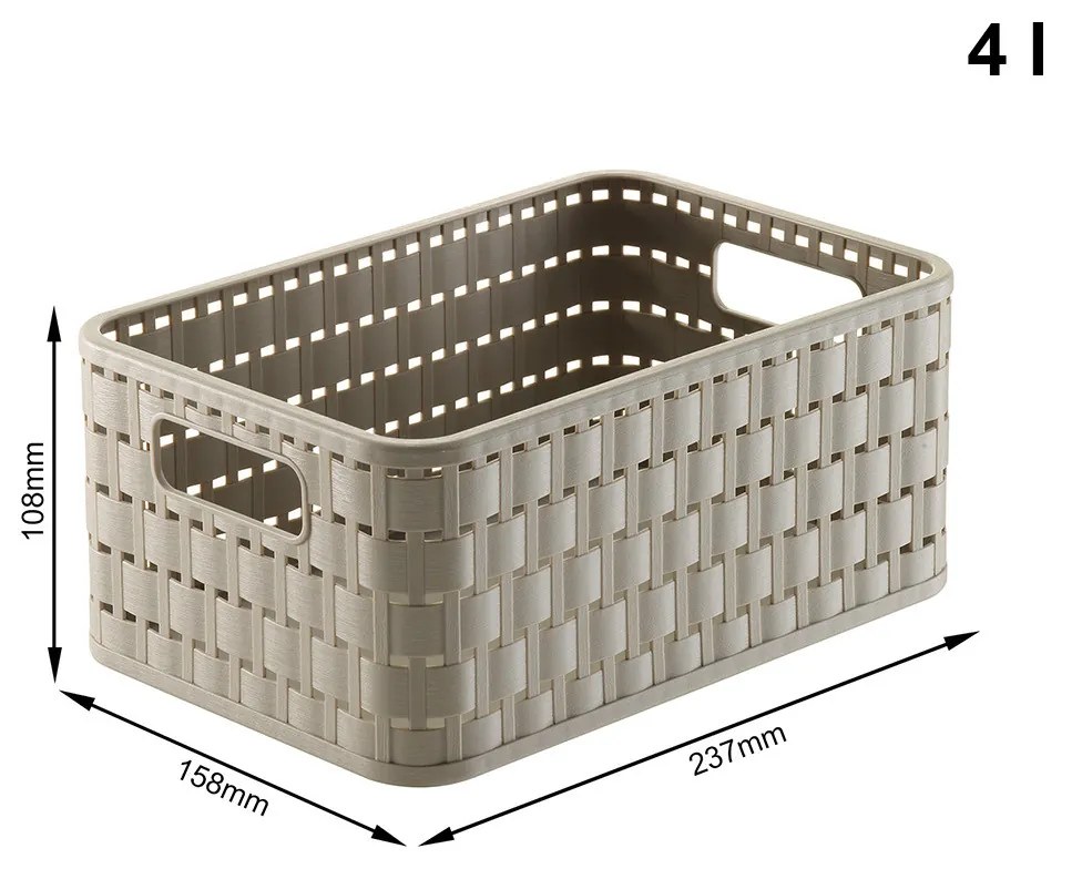 Rotho Plastový košík COUNTRY, rovný, béžový (4l - 24x16x11)