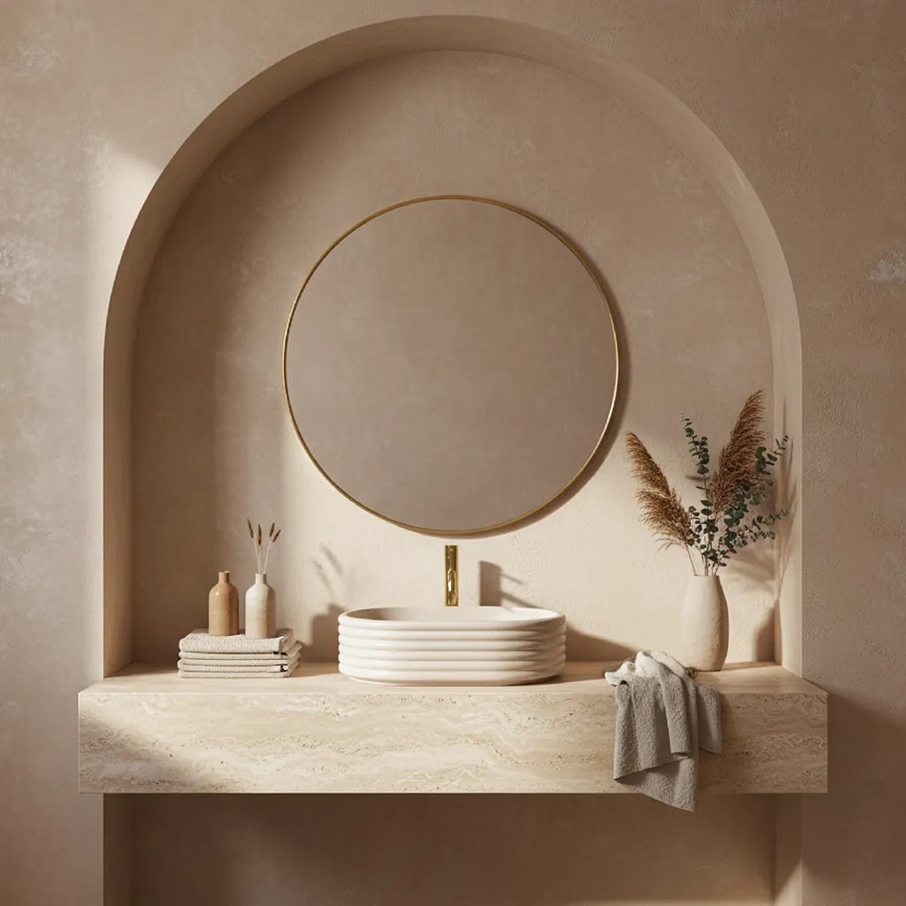 Umývadlo na dosku z kompozitného kameňa REA NICOLETTA BEIGE 50x36 cm, béžová