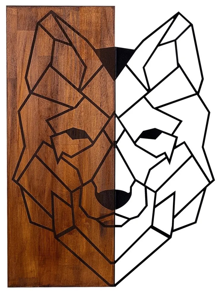 Nástenná drevená dekorácia WOLF hnedá/čierna