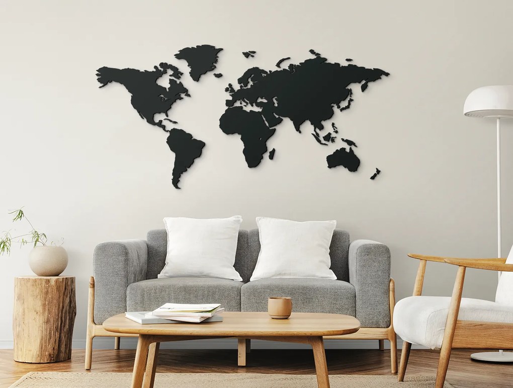 drevko Mapa sveta na stenu Rozmer obrazu: 42 x 86 cm, Farba dekorácie: Čierna