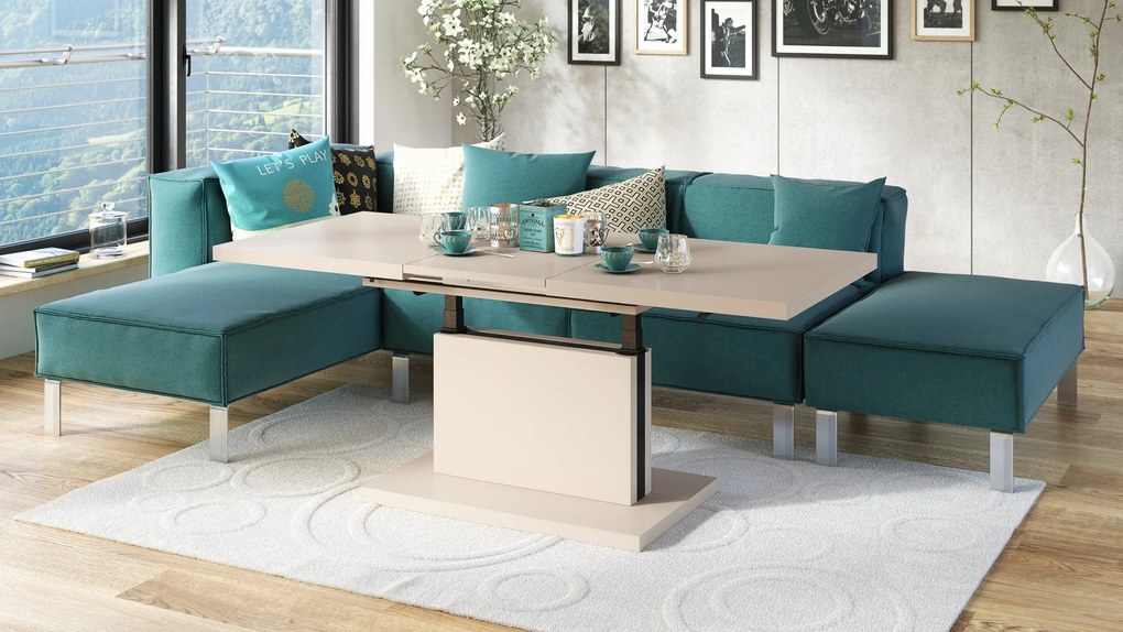 ASTON Béžový [Super Mat / Anti-fingerprint] - MODERNÝ ROZKLADACÍ A VÝŠKOVO NASTAVITEĽNÝ KONFERENČNÝ STÔL KÁŠMÍR