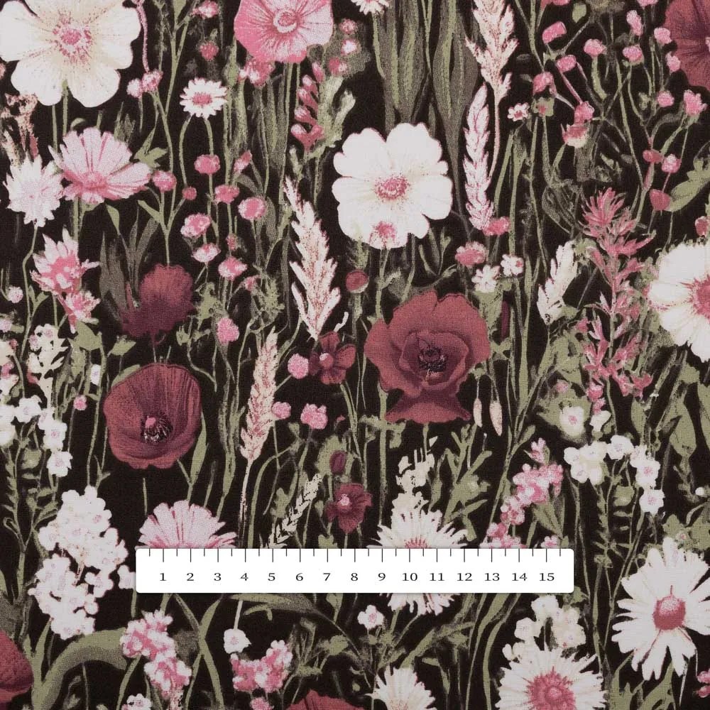 Biante Bavlnený behúň na stôl Sandra SA-740 Lúčne kvietky na temne hnedom 45x180 cm