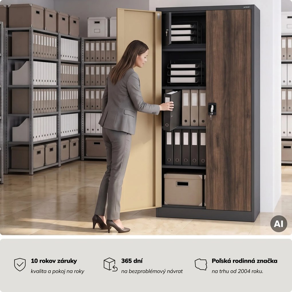 Kovová skriňa s úložným priestorom antracitová/orech, 900x1850x450 mm: TOMASZ Eco Design