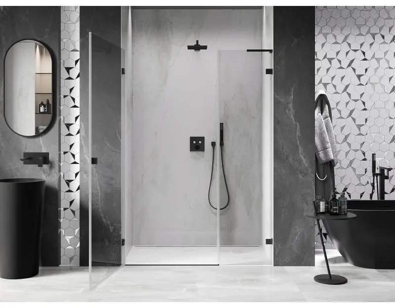 Mexen Lunar-B, L Otočné ľavé sprchové dvere 120 cm, číre sklo, čierny profil, 832SL-120-050-70-00-L