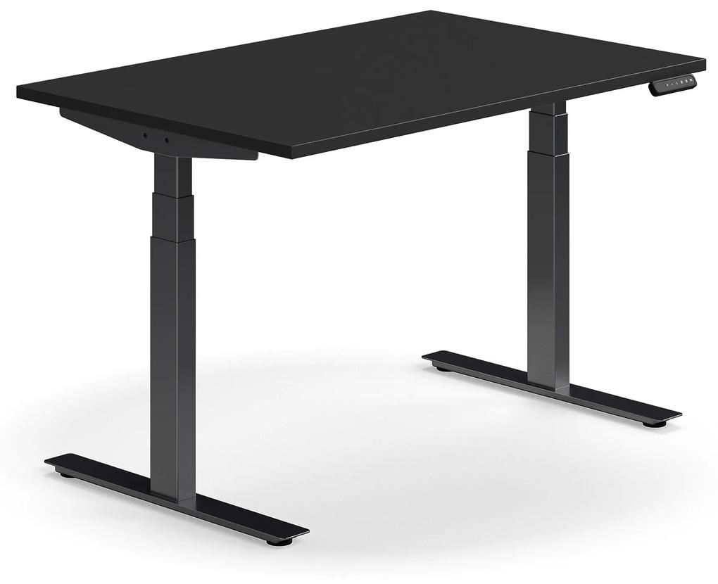 Výškovo nastaviteľný stôl QBUS, rovný, 1200x800 mm, čierny rám, čierna