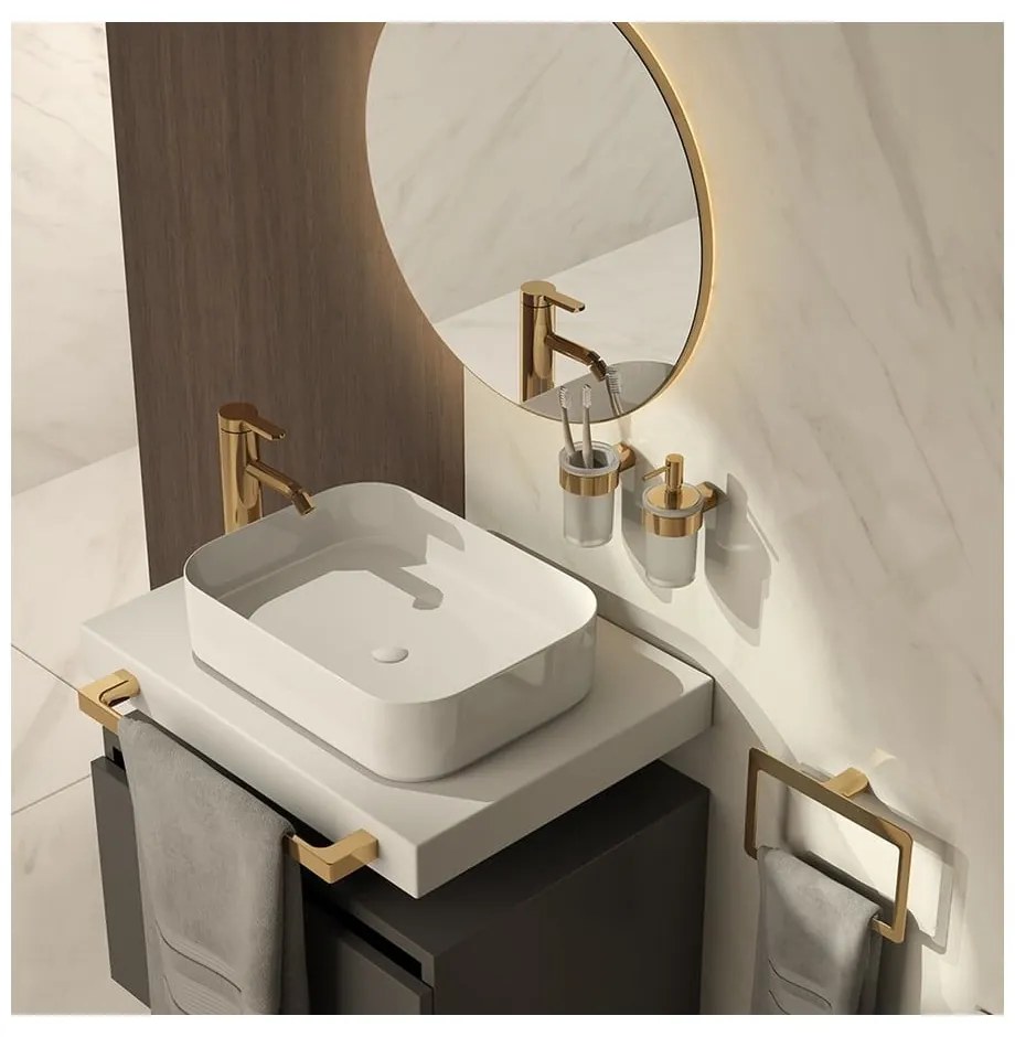 Biely/v zlatej farbe nástenný sklenený téglik na zubné kefky Gedy Pirenei – Sapho