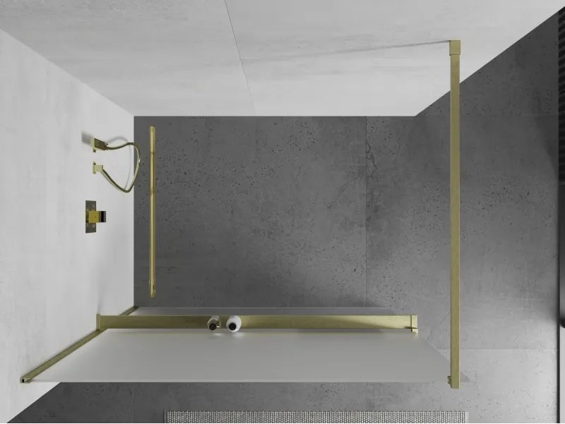 Mexen Kioto+, sprchová zástena Walk-In s poličkou a vešiakom 80 x 200 cm, 8mm sklo námraza, zlatý matný profil, 800-080-121-55-30