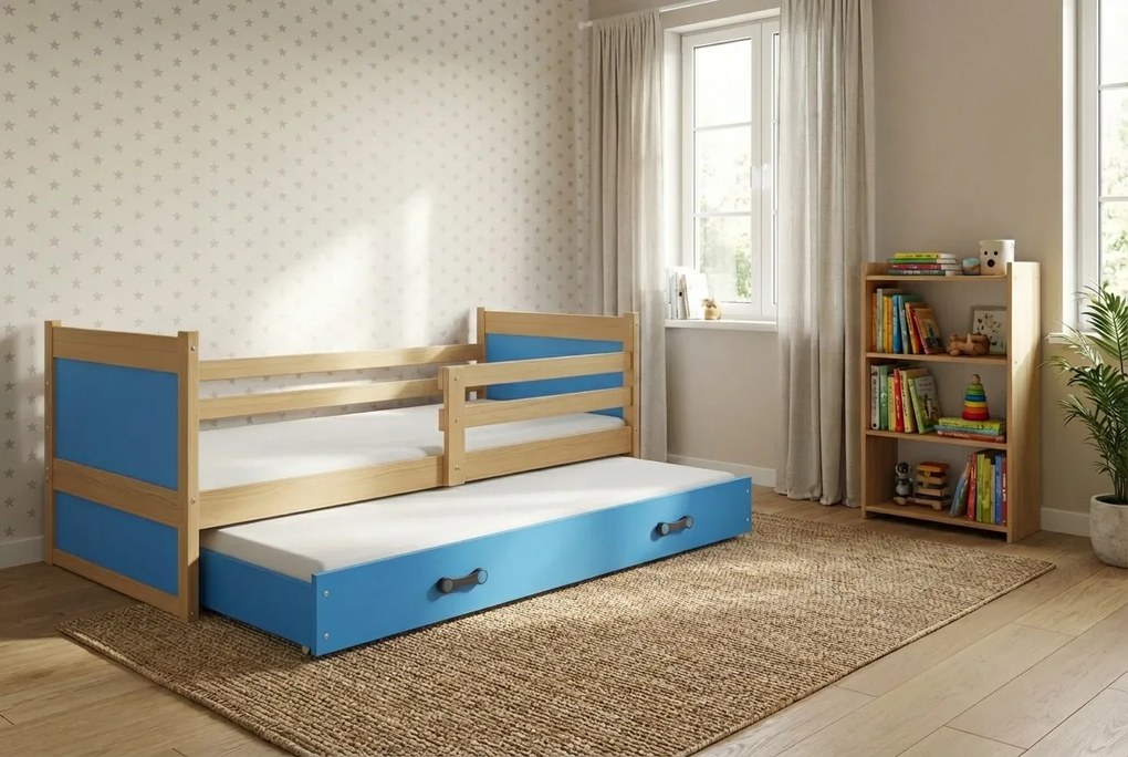 Posteľ s prístelkou RICO 2 200x90 Borovica - Modrá