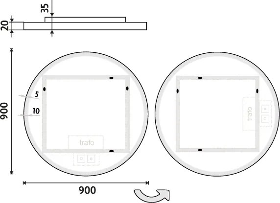Nimco Biele okrúhle LED zrkadlo pr. 900 mm s dvoma dotykovými senzormi - ZPB 28003RVX-05