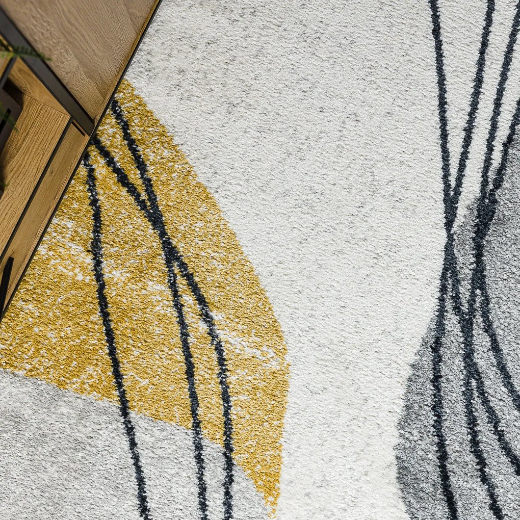 Dywany Łuszczów, Kusový koberec Fusion 5868 white/yellow, 140x190, šedá, kancelária
