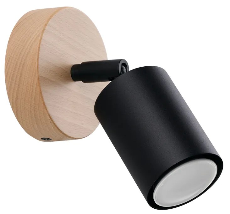 Nástenné svietidlo Verdo, 1x čierne kovové tienidlo, (možnosť polohovania), drevo