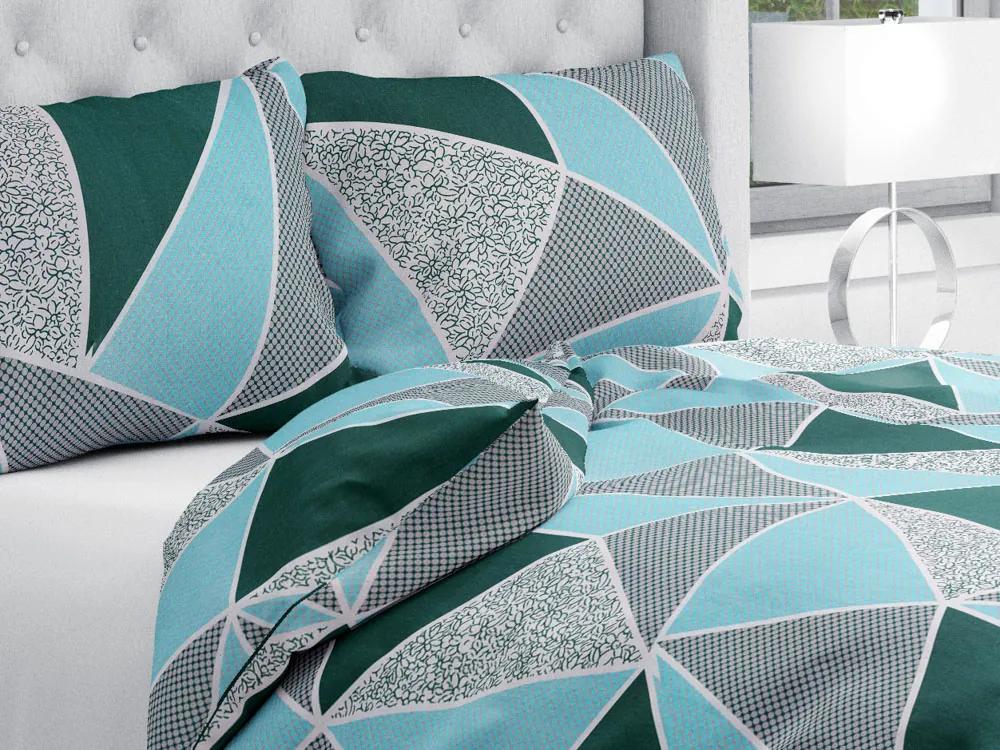 Biante Bavlnené posteľné obliečky Sandra SA-334 Modro-zelené trojuholníky Jednolôžko 140x200 a 70x90 cm