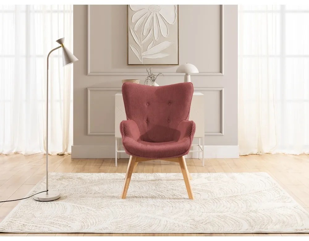 Červené menčestrové kreslo s podnožkou Niko – Ropez