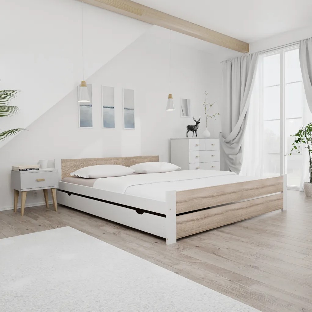Posteľ IKAROS DOUBLE 180 x 200 cm, biela/dub sonoma Rošt: S lamelovým roštom, Matrac: Matrace Sommera 18 cm