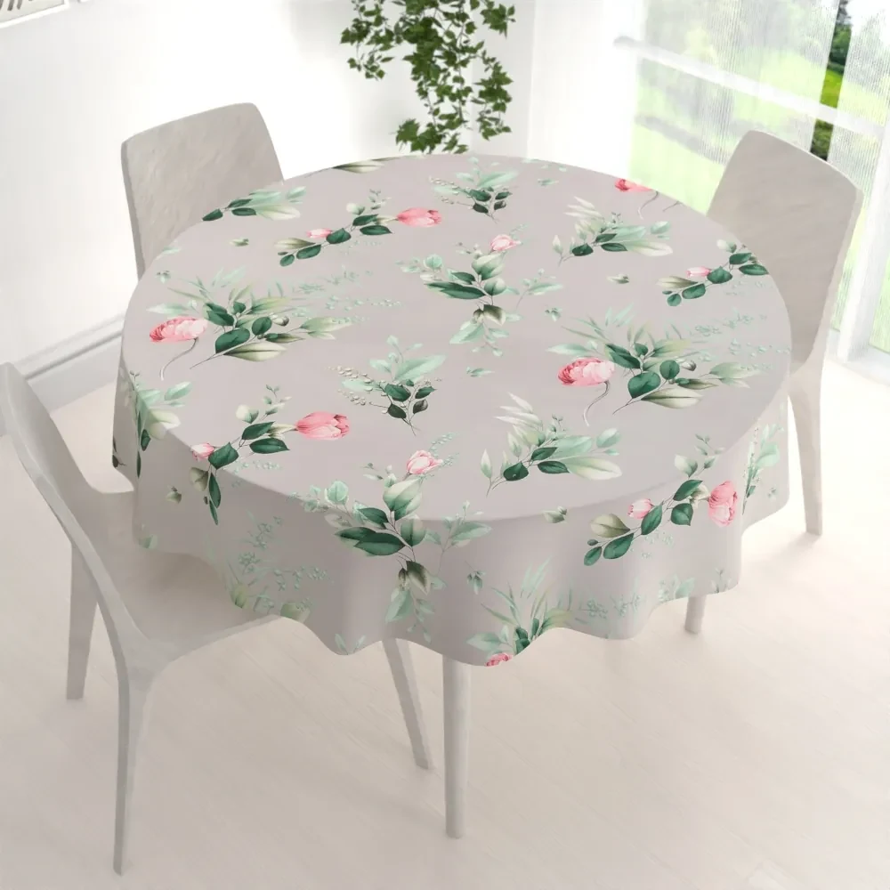 Biante Bavlnený okrúhly obrus Sandra SA-452 Ružové kvety na sivom Ø 40 cm