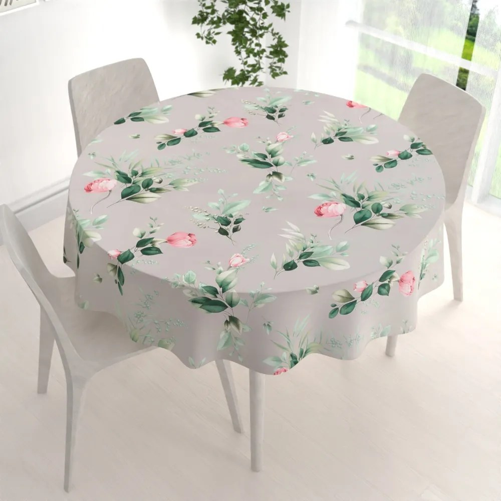 Biante Bavlnený okrúhly obrus Sandra SA-452 Ružové kvety na sivom Ø 70 cm