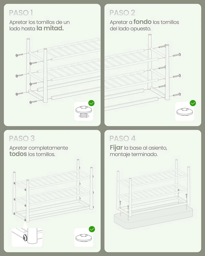 EKHO Lavička s policami na topánky, čalúnené sedadlo, botník, zelená