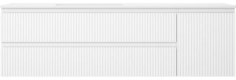 Mexen Rivel, kúpeľňová skrinka 160 cm s ľavým umývadlom Otis, 2S, 1D, drážkovaná, biela matná, 91A23-16047-3-BBFFF01-W18L01