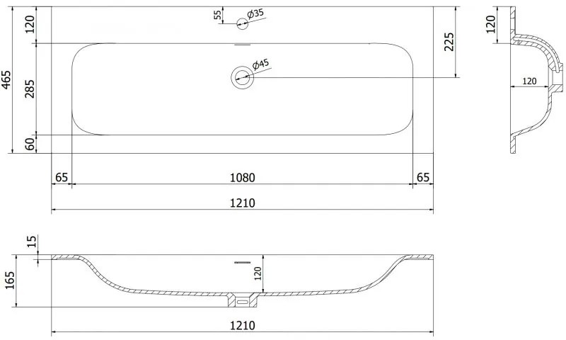Mexen Vela, umývadlo na zapustenie 121 x 46,5 cm, čierna matná, 25231271