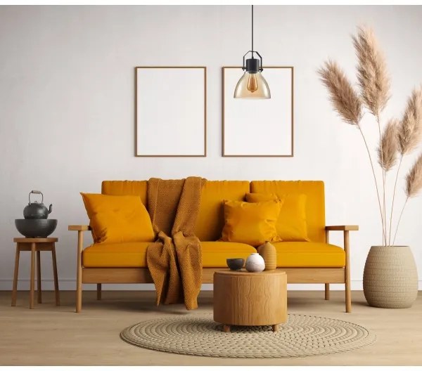 ITALUX PND-22371-1-BK+AMB - Luster na lanku DARLENA 1xE27/40W/230V čierna/hnedá