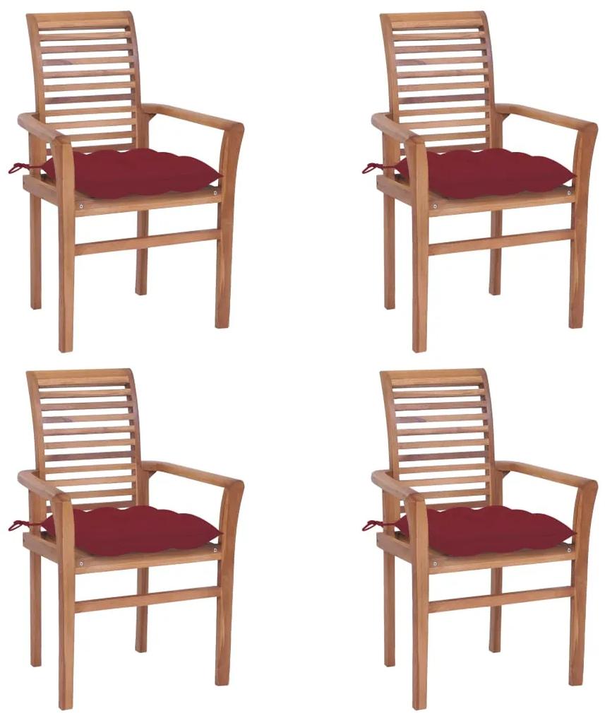Jedálenské stoličky 4 ks vínovočervené podložky tíkový masív
