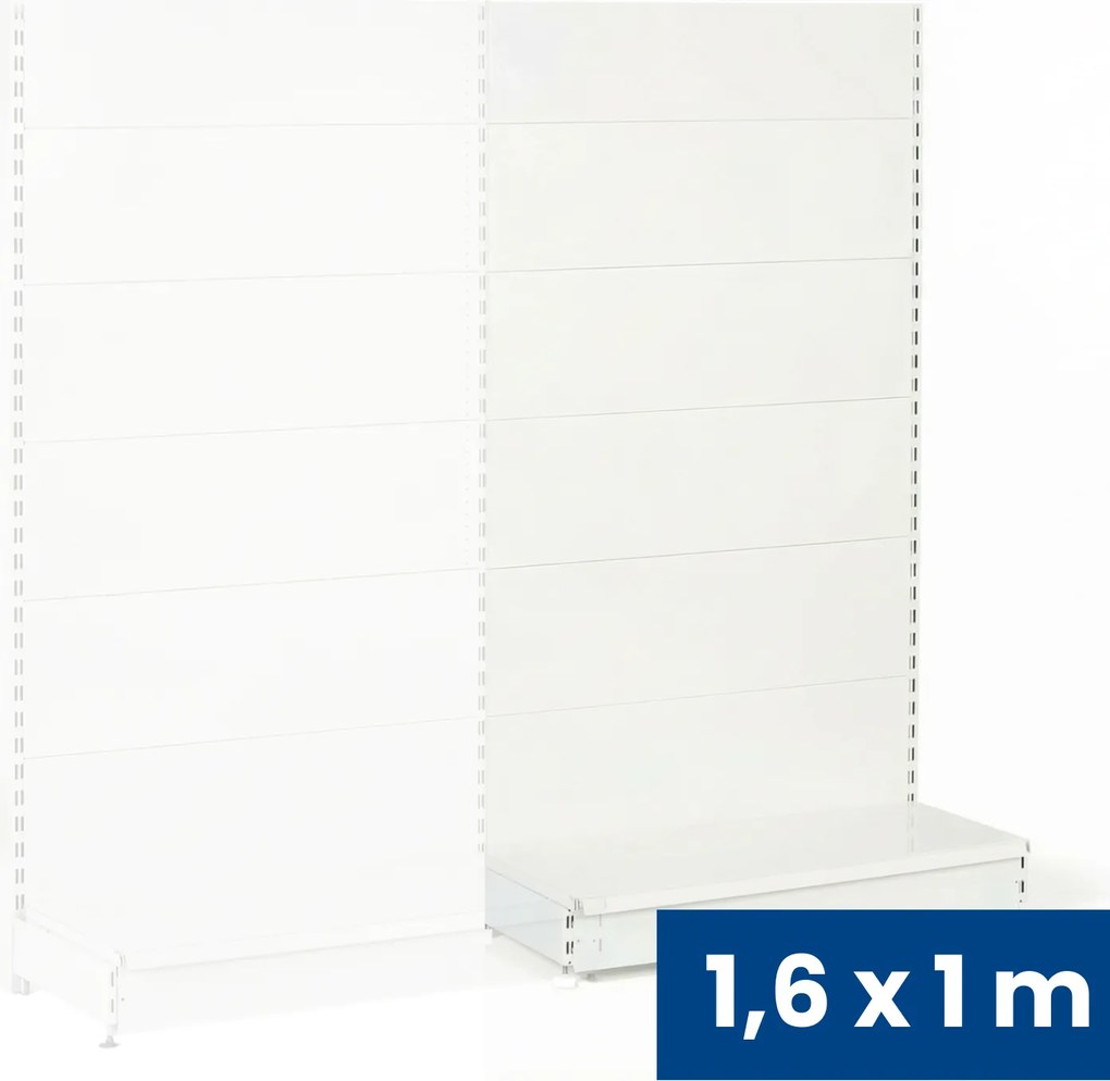 Predajný regál jednostranný, plné steny, 1600 x 1000 x 450 mm, prídavný, biela