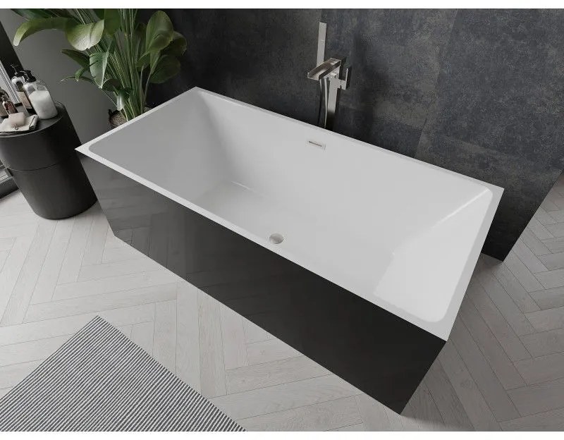 Mexen Nita, voľne stojaca vaňa 170 x 80 cm, biela-čierna, brúsená oceľ prepad, 52091708075-97