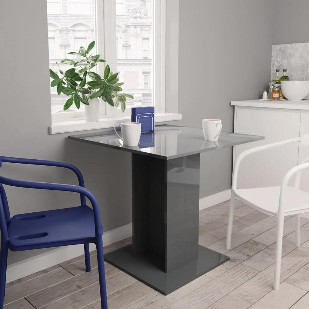 vidaXL Jedálenský stolík lesklý sivý 80x80x75 cm drevotrieska