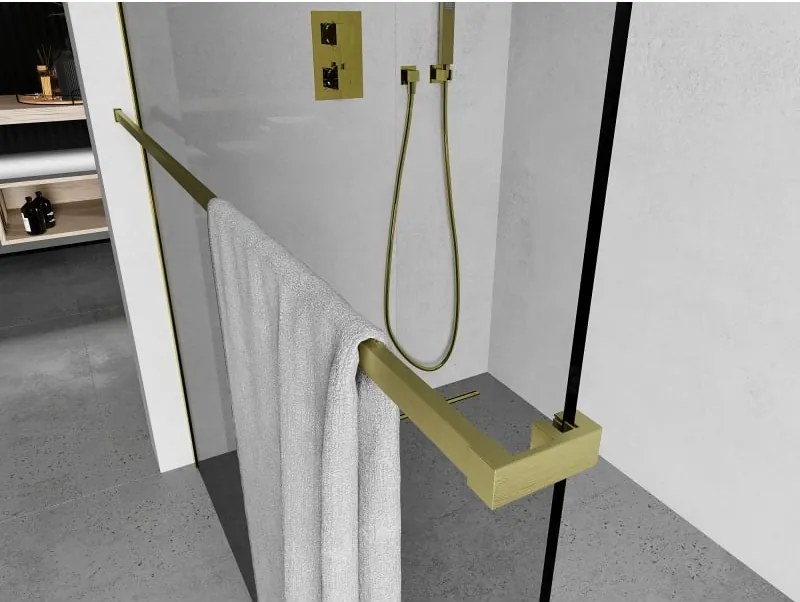 Mexen Kioto, vešiak na uteráky pre sprchovú zástenu, max. 140 cm, zlatá matná, 800-06-55