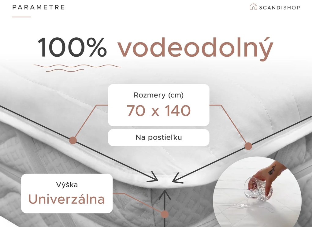Nepremokavý chránič matraca PREŠÍVANÝ na postieľku 70 x 140 cm