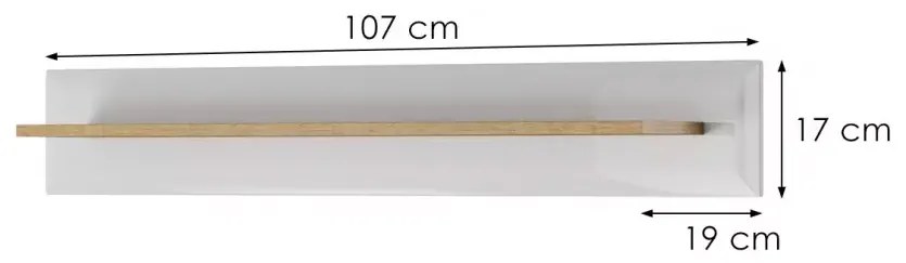 Nástenná polica Nordi 107 cm biela/dub Riviéra