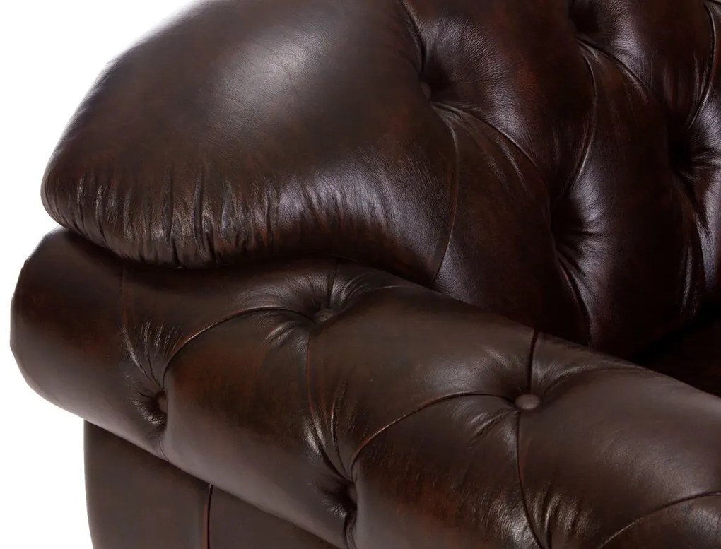 furniture-nabytek.cz - Masivní křeslo Chesterfield Hereford z pravé kůže, hnědé – 112×96×94 cm