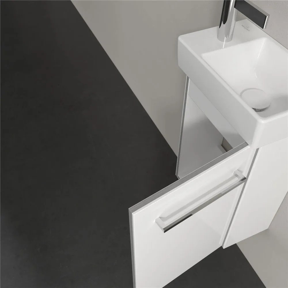 VILLEROY &amp; BOCH Avento závesná skrinka pod umývadielko, 1 dvierka, pánty vpravo, 340 x 202 x 514 mm, Crystal White, A87601B4