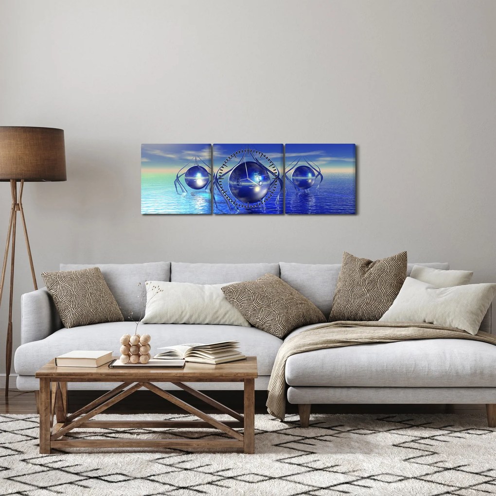 Obraz abstrakcie - voda (s hodinami) (90x30 cm)