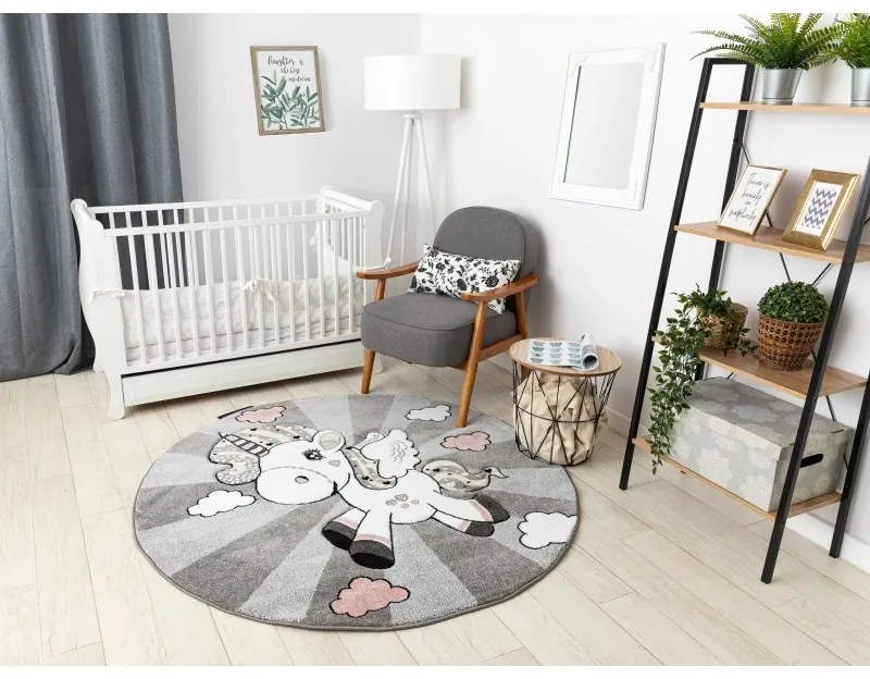 styldomova Detský sivý koberec PETIT jednorožec kruh