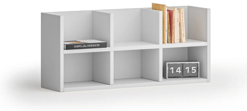 Nástenná polica PRIMO 2-poschodová, 6 oddielov, 800 x 200 x 350 mm, sivá