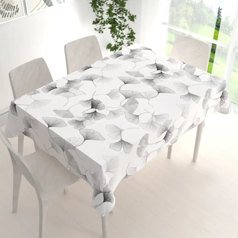 Biante Bavlnený obdĺžnikový obrus Sandra SA-512 Sivo-biele ginkgo listy na bielom 140x160 cm