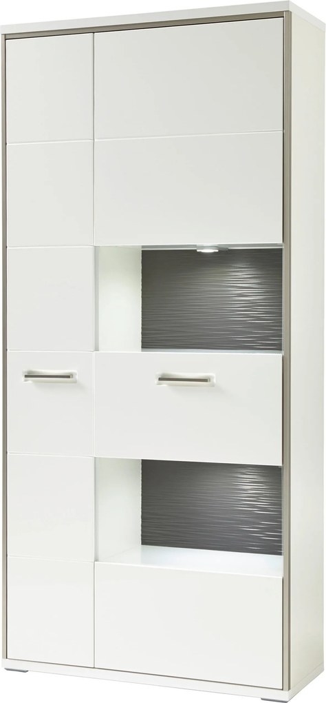 XXXLutz KOMBINÁCIA VITRÍN, sivá, strieborná, biela, biela s vysokým leskom, 94/201/38 cm Livetastic - Sklenené vitríny - 001700020705