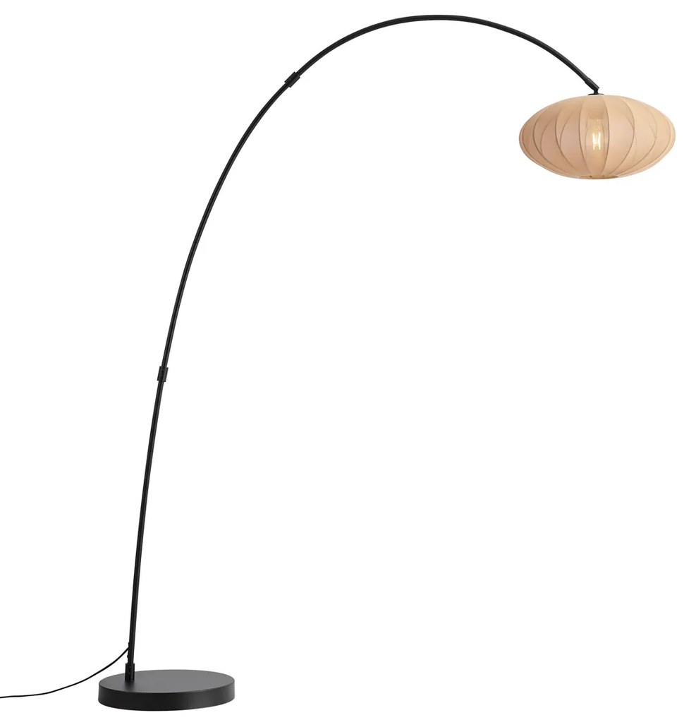 Japandi oblúková stojaca lampa čierna s hnedým tienidlom - Bida