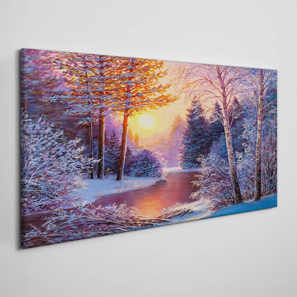 Obraz canvas Západ slnka na rieke sneh