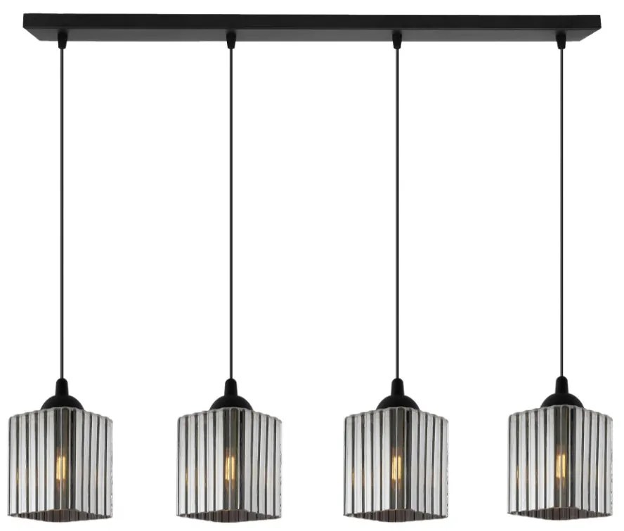 Závesné svietidlo Riffle Square, 4x grafitové sklenené tienidlo, b