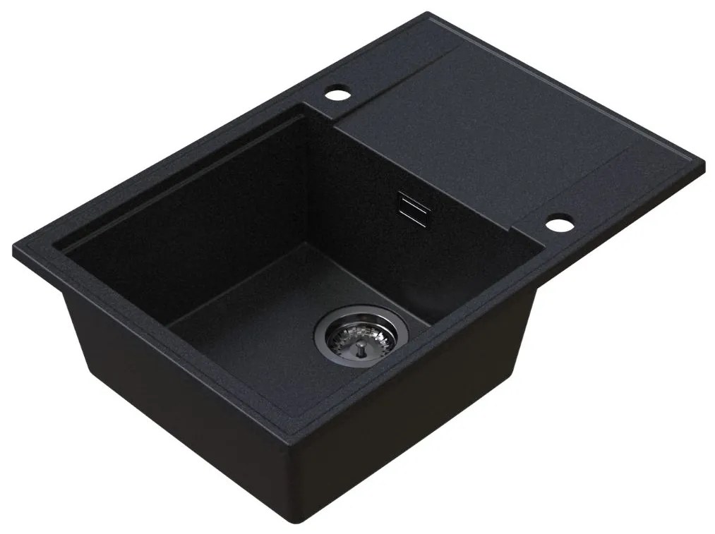 Sink Quality Sink55, kuchynský granitový drez 680x460x215 mm + grafitový sifón, grafitová, SKQ-SINK.G.1KDO.XB