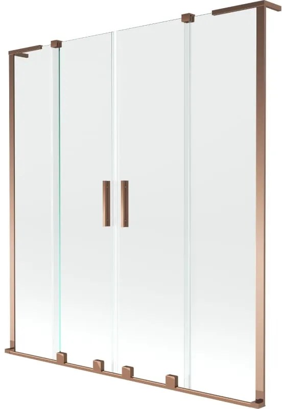 Mexen Velar L Duo, 2-krídlová posuvná vaňová zástena 140 x 150 cm, 8mm číre sklo, ružové zlato, 896-140-003-02-60