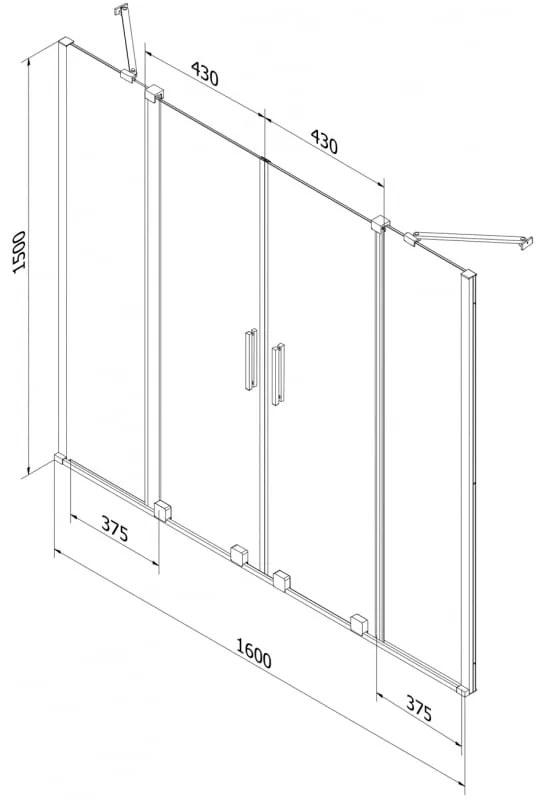 Mexen Velar Duo, posuvná 2-krídlová vaňová zástena 160x150 cm, 8mm číre sklo, brúsený nikel, 896-160-000-02-97